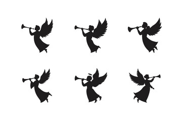 angel blowing trumpet vector silhouette