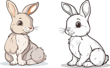 Cute Cartoon Rabbit Illustration With Color And Line Art Version