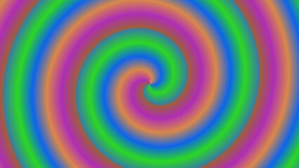 A vibrant, multicolored spiral design with concentric circles creating an optical illusion of depth and movement