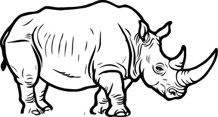 Black And White Rhinoceros Vector Illustration Standing Isolated On White Background