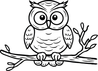 Owl On A Branch Illustration Simple Black And White Line Art Design