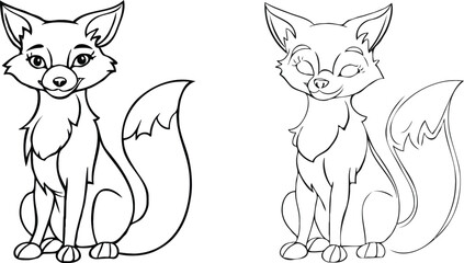 Cute Cartoon Fox Coloring Page Vector Line Art Illustration Design