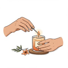 Obraz premium Hands Lighting a Scented Candle Illustration