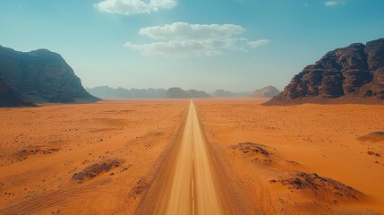 Dusty road through a vast desert landscape