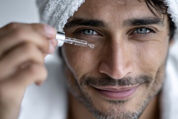 Man Applying Face Serum After Shower
