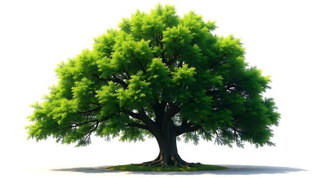 Neem Tree with Lush Green Leaves, Isolated on White Background