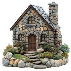 Charming stone cottage serene forest model natural environment isolated on transparent background
