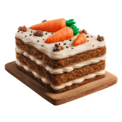 Delicious carrot cake bakery display food photography bright environment close-up transparent background