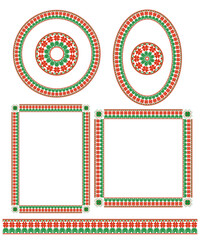 Decorative elements, borders and lines in ethnic style. Colorful vector illustration.