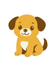 Cute Cartoon Puppy Sitting with Joyful Expression, Bright and Cheerful Illustration Ideal for Kids' Design Projects and Pet-Themed Content