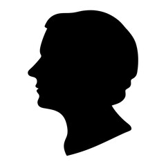 Silhouette of a person's head and neck in profile on white background