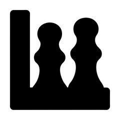 Geometric Arrangement of Chess Pawns with Architectural Element in Black Silhouette