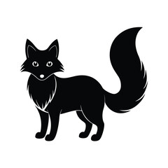 arctic fox with fluffy tail vector art silhouette 