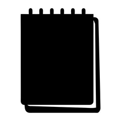 A minimalist black notepad icon with rounded corners and ring binding