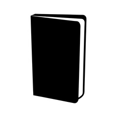 Black silhouette of a hardcover book standing upright on a white background