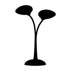 Silhouette of a stylized dual light floor lamp on a white background