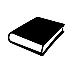 Black and white graphic illustration of a closed book lying flat