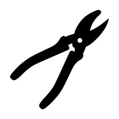Black silhouette image showing pliers, a cutting and gripping tool, on white