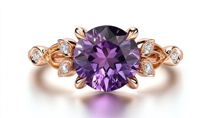 Fototapeta premium Delicate amethyst ring with rose gold setting and diamond accents