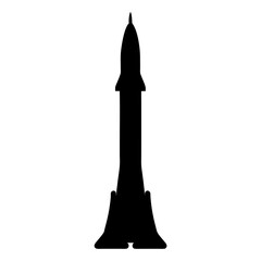 Silhouette of a rocket ready for launch, set against a stark background