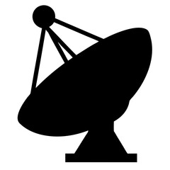 Silhouette of a large satellite dish aimed towards the sky for communication