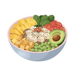 Colorful Vegan Buddha Bowl with Tofu and Mango