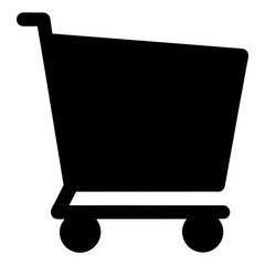 Black shopping cart icon showing a customer shopping experience on wheels