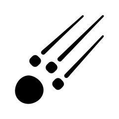 Stylized meteor icon illustration with trail of burning debris black color