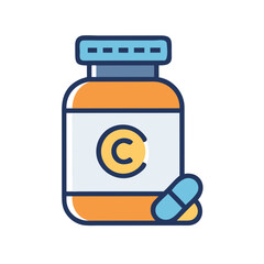 Vitamin C Supplement Bottle Icon Representing Immune Support and Nutritional Health