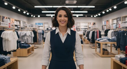 Confident Saleswoman in Modern Clothing Store