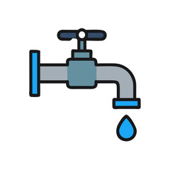 Water Faucet Tap with Stream Icon Representing Plumbing and Water Flow