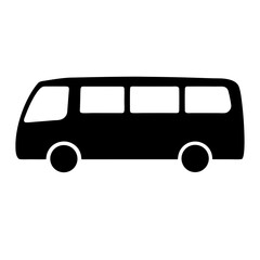 Simple black and white illustration of a bus, a schoolbus or van