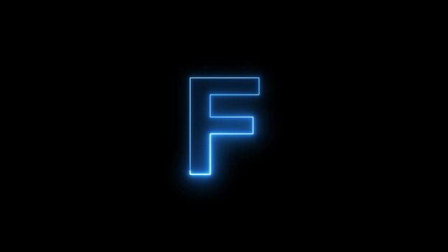 Neon Font F letter F uppercase, appears after some time, Animated, neon alphabet symbol, black background, Letter F Neon, Futuristic Effect, Trendy Glow Lighting, 4K Video Animation