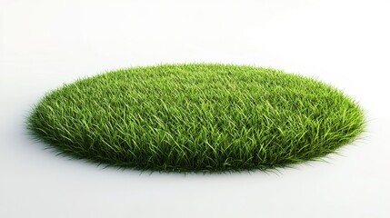 Round lush green grass patch isolated on white background.