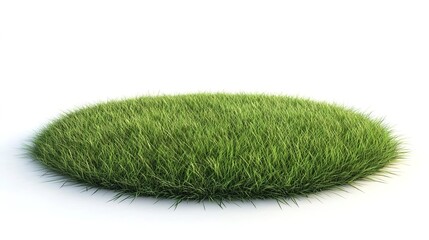 Round lush green grass patch isolated on white background.