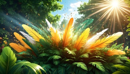 Obraz premium Digital vector-style summer blossom arrangement with flat colors and bold outlines, clean isolated design, high-definition 8K rendering