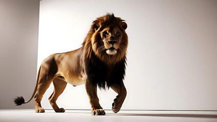 Fototapeta premium Majestic lion portrait with wild mane isolated on white background