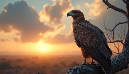 red tailed eagle in the sunset