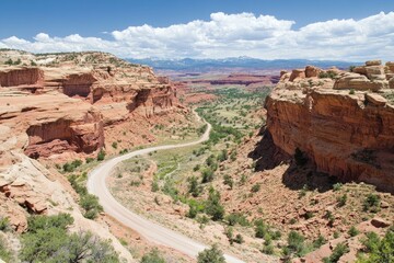 Canyon Road Winding Through Red Rocks