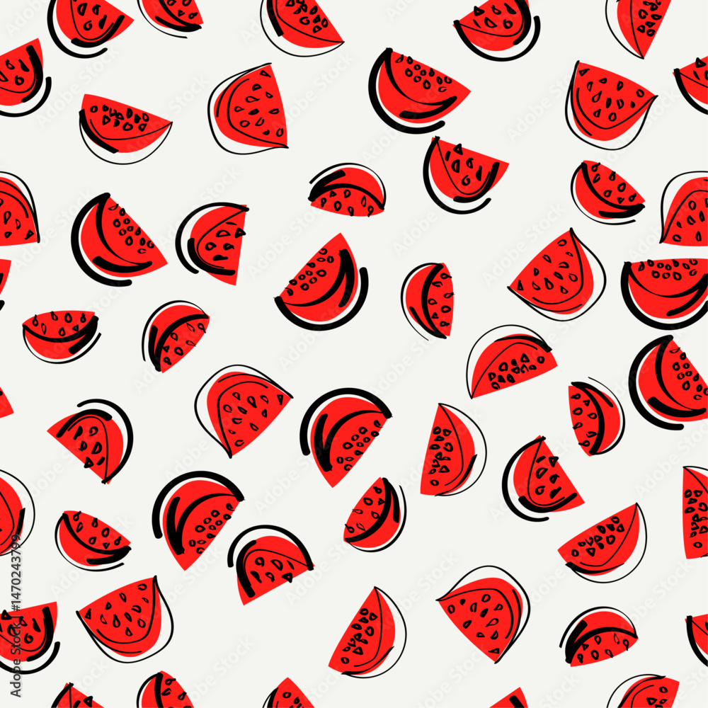 Poster watermelon wedges, simple pattern with red painted watermelons. seamless and vector, for printing an