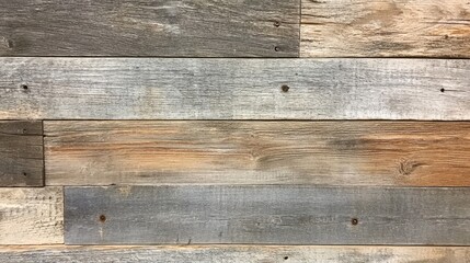 Obraz premium Rustic wooden plank wall with worn gray and brown textures in horizontal arrangement