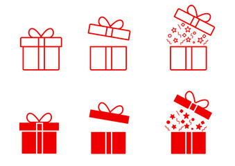 Gift box icon. Gift wrapping symbol. Surprising gift box signs, vector illustration