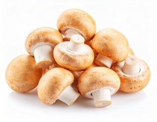 Pile of mushrooms over white background