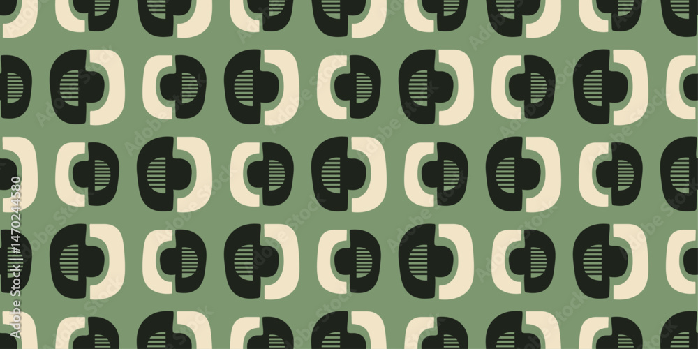 Leinwandbilder Retro Green Geometric Pattern. repeating geometric pattern in shades of green and white. The pattern consists of stylized shapes resembling rounded squares.