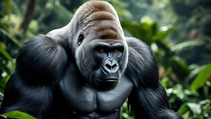 Obraz premium A thoughtful western lowland gorilla in the jungle