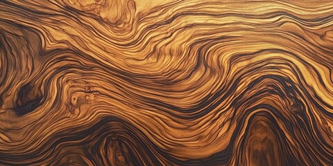 Close-up of wooden surface with intricate wavy grain patterns.