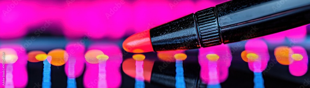 Poster A black pen with a red tip points to colorful background details