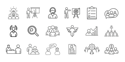 Fototapeta premium vector line icon set of business marketing, strategy illustration on white background