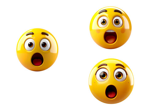  A highly detailed yellow emoji with a surprised expression, on a transparent background