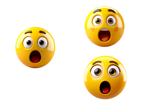  A highly detailed yellow emoji with a surprised expression, on a transparent background
